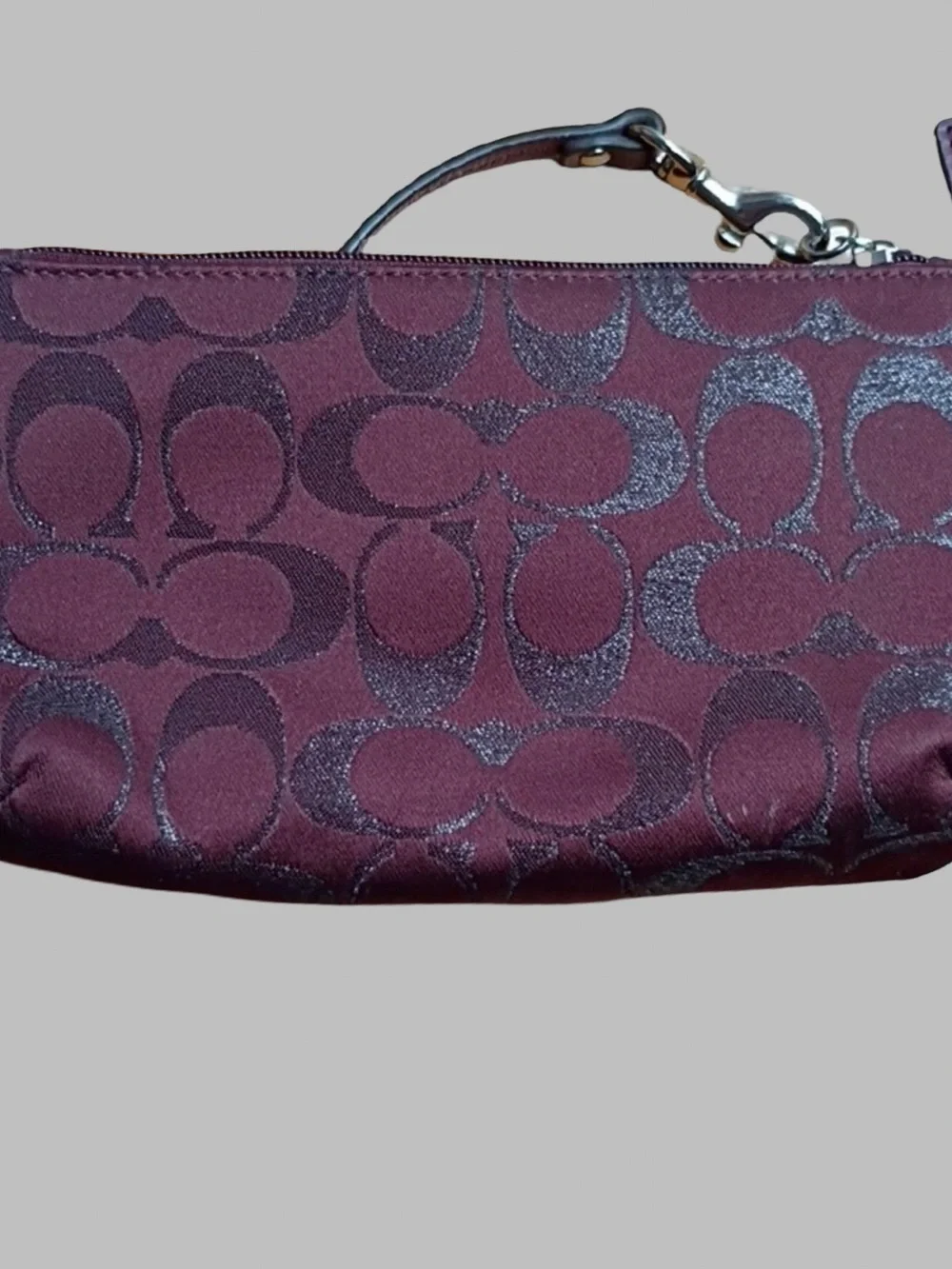 Coach Burgundy Metallic Sateen Turnlock Wristlet/Clutch Shimmer Jacquard Fabric